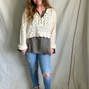 NWT Free People pop over sweater cotton soft winter cozy layer